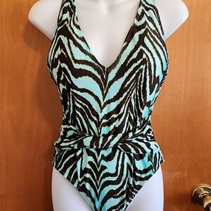 BCA BECCA BY REBECCA One Piece Swimsuit Medium Hannah Animalistic Blue Print